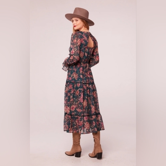 Band Of The Free Run The World Pine Paisley Empire Waist Midi Dress Size XS - Picture 2 of 13